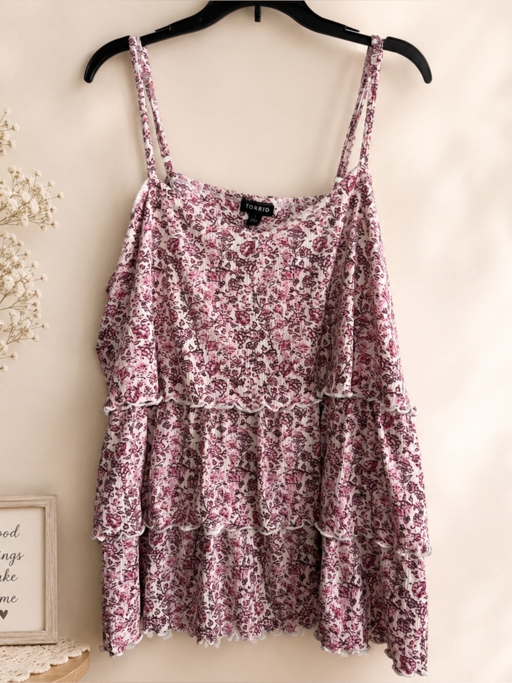 Torrid 1X Layered Floral Print Pink Sleeveless Top